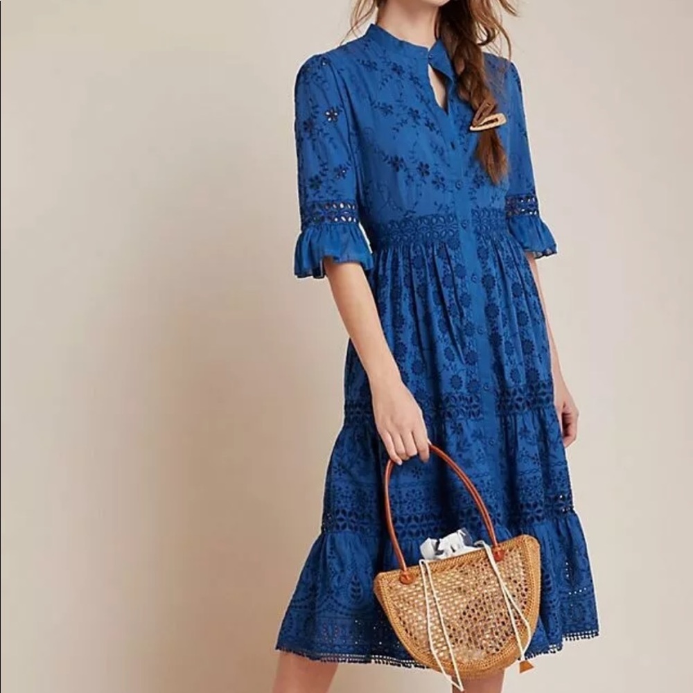 ANTHROPOLOGIE X PAYAL JAIN Sz S ROBIN TIERED EYELET MIDI DRESS